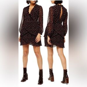 Topshop Floral Chiffon Ruffle Eyelash Neckline Dress 6